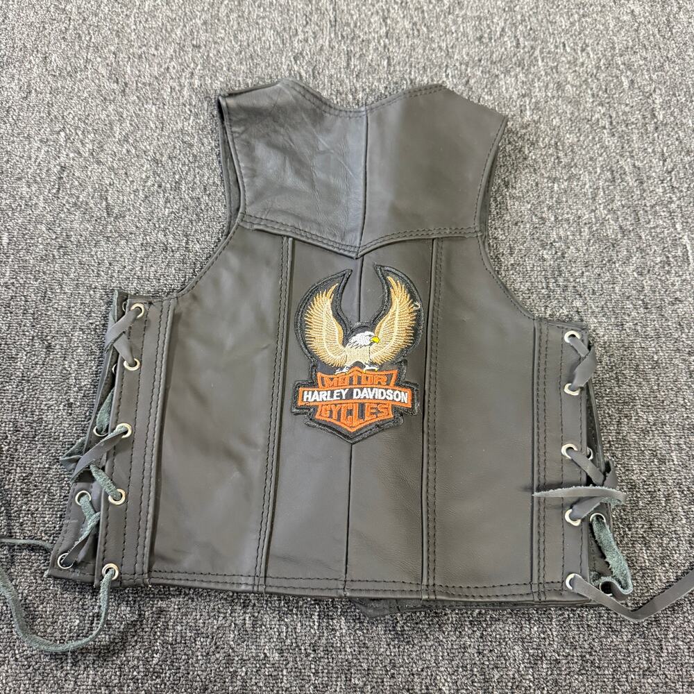 Vintage Y2k Harley Davidson Genuine Leather Youth Embroidered Patchwork Vest M